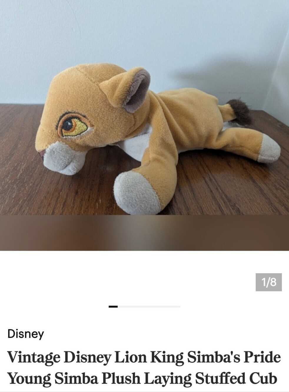 Vintage Disney Lion King Simba's Pride Young Simba Plush Laying Stuffed Cub